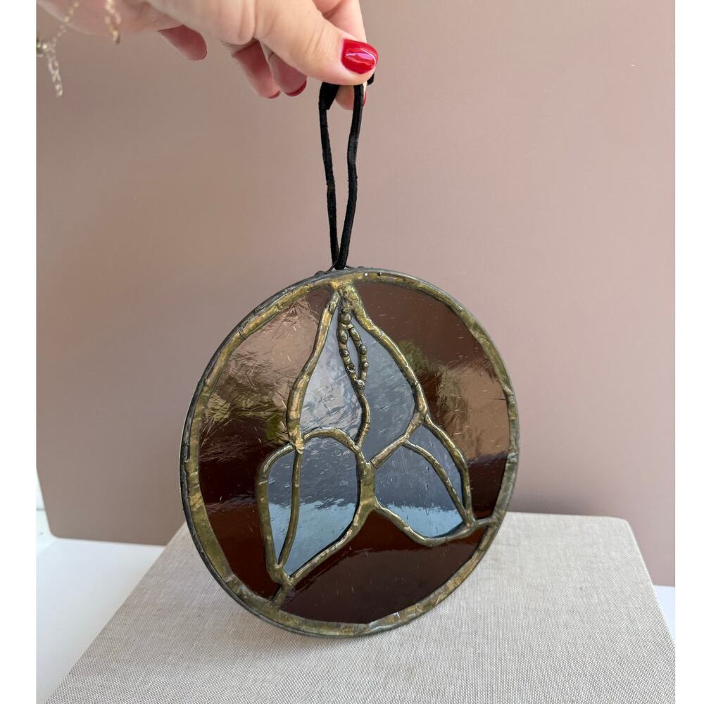 Stained Glass Floral Wall Hanging | Purple & Blue Leaf Design Art Glass Ornament